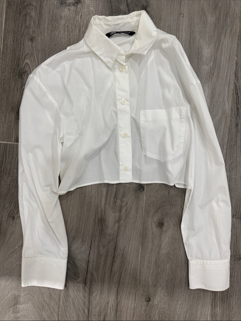 Zara White Cropped Button-Down Shirt